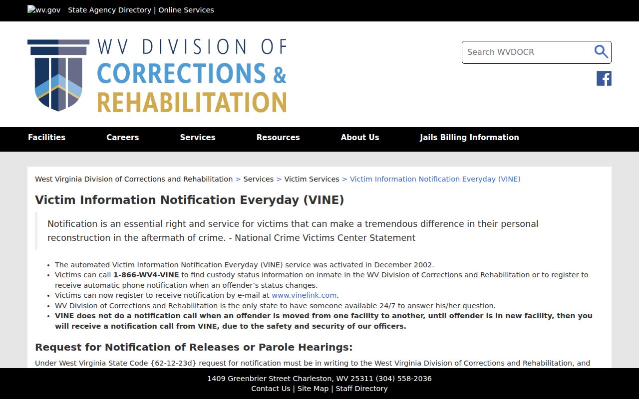 Clay County arrest custody notification information from West Virginia VINE