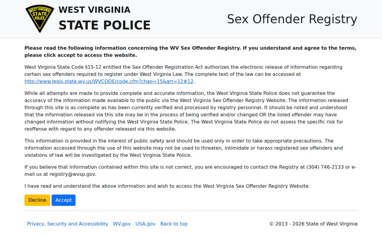 Clay County sex offender search entry at the West Virginia registry