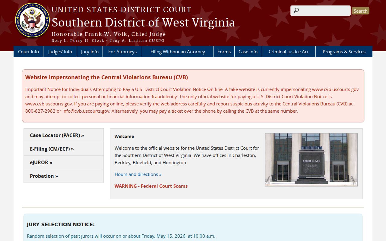 United States District Court for the Southern District of West Virginia website